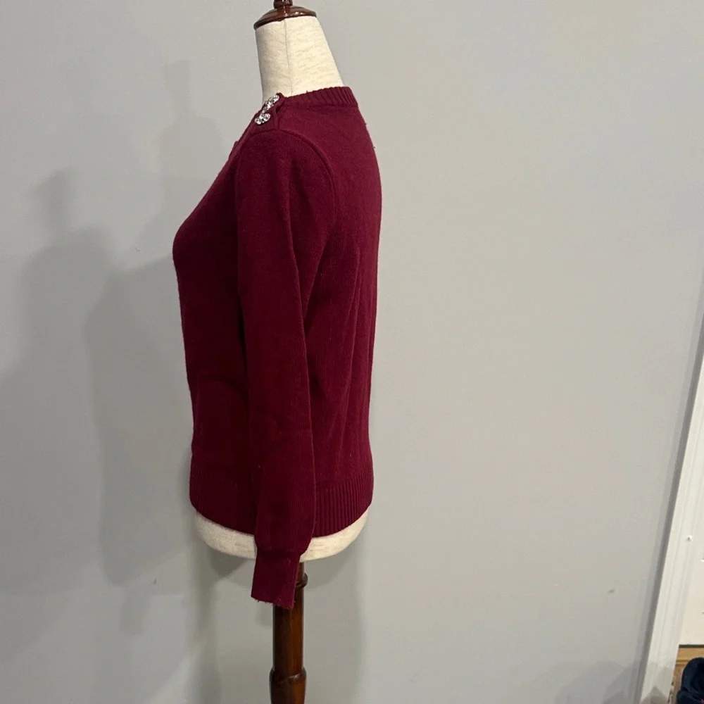J Crew Red Sweater with Embellished Flower Rhinestone Shoulder Detail XS